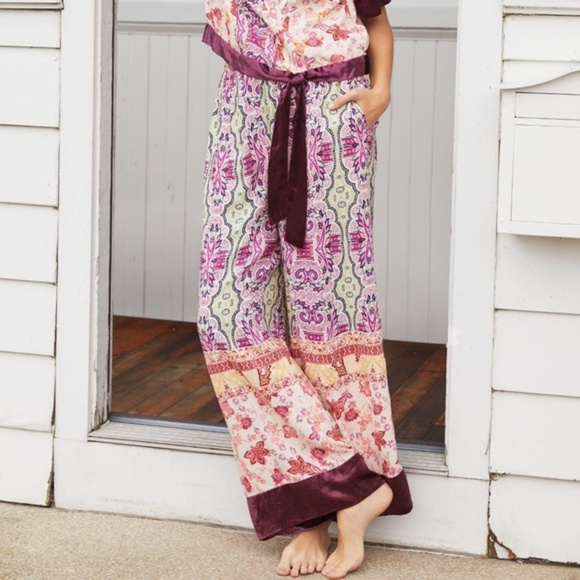 Anthropologie Other - NWT Anthropologie Clara Velvet Trimmed Pajama Bottoms Small